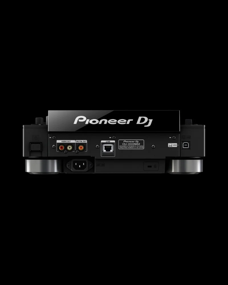 Rear view of Pioneer CDJ-2000NXS2 showing audio and power connections for setup