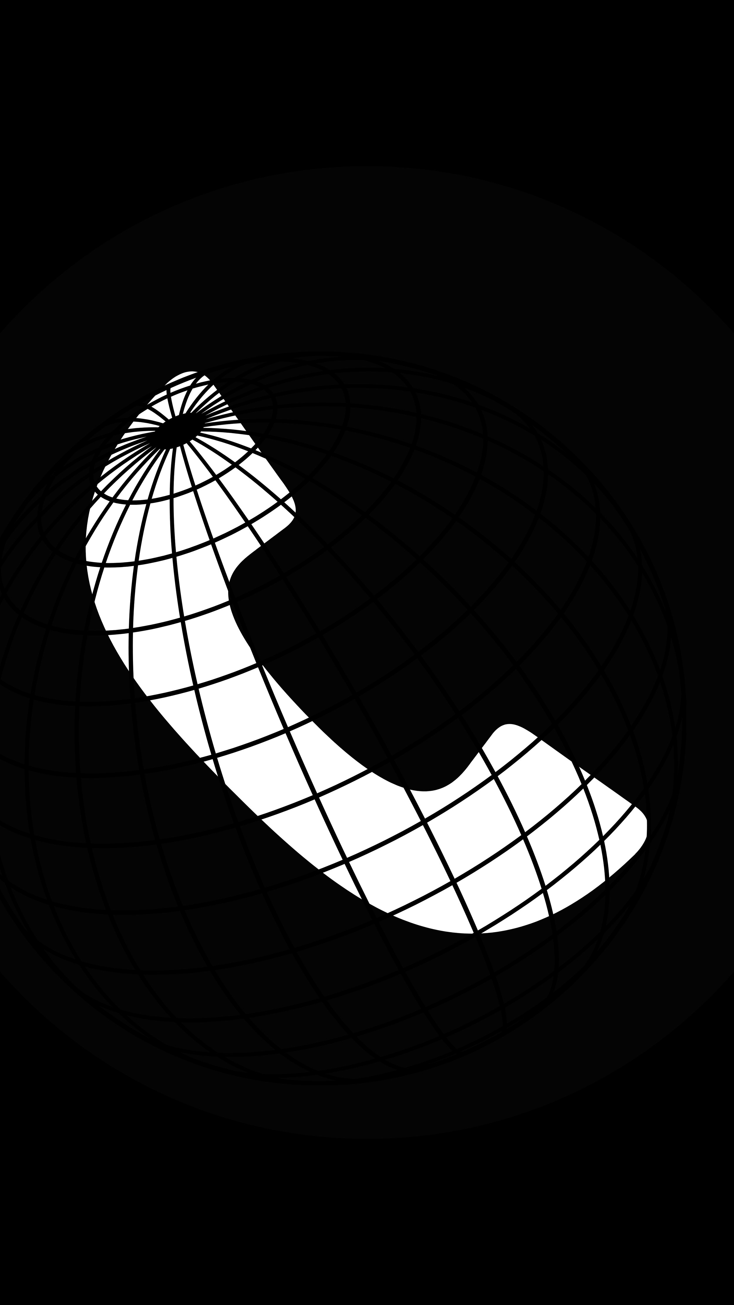A black and white digital illustration of a sphere, imposed over a white phone shape..
