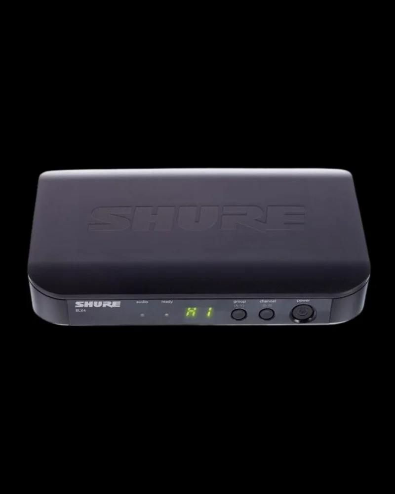 Front view of Shure BLX24/Beta58 K14 receiver showing buttons and channels