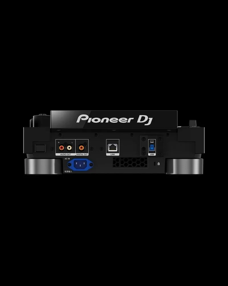 Rear view of Pioneer CDJ-3000 showing audio and power connections for setup