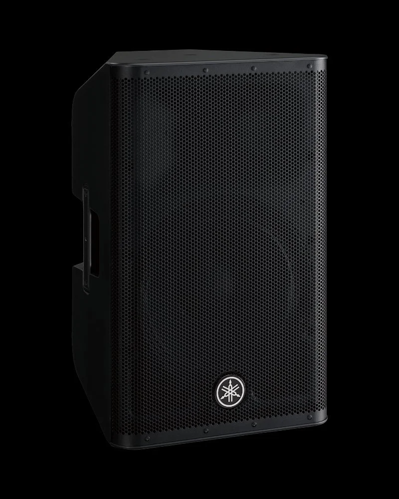 Angled view of Yamaha DXR12 MKII powered loudspeaker for rental