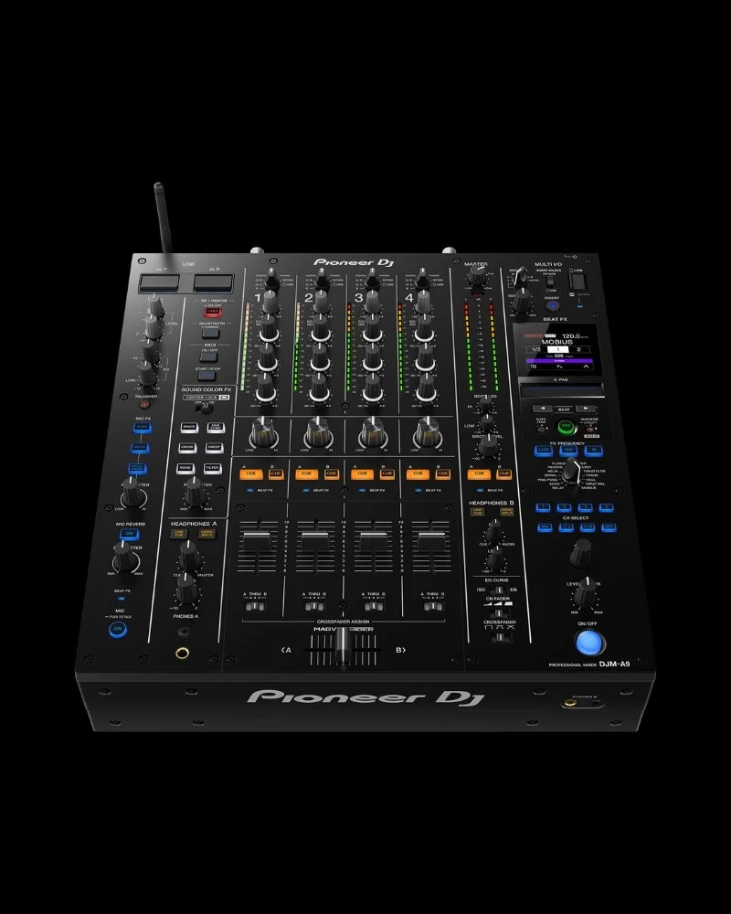 Front view of Pioneer DJM-A9 club-standard DJ mixer for rental