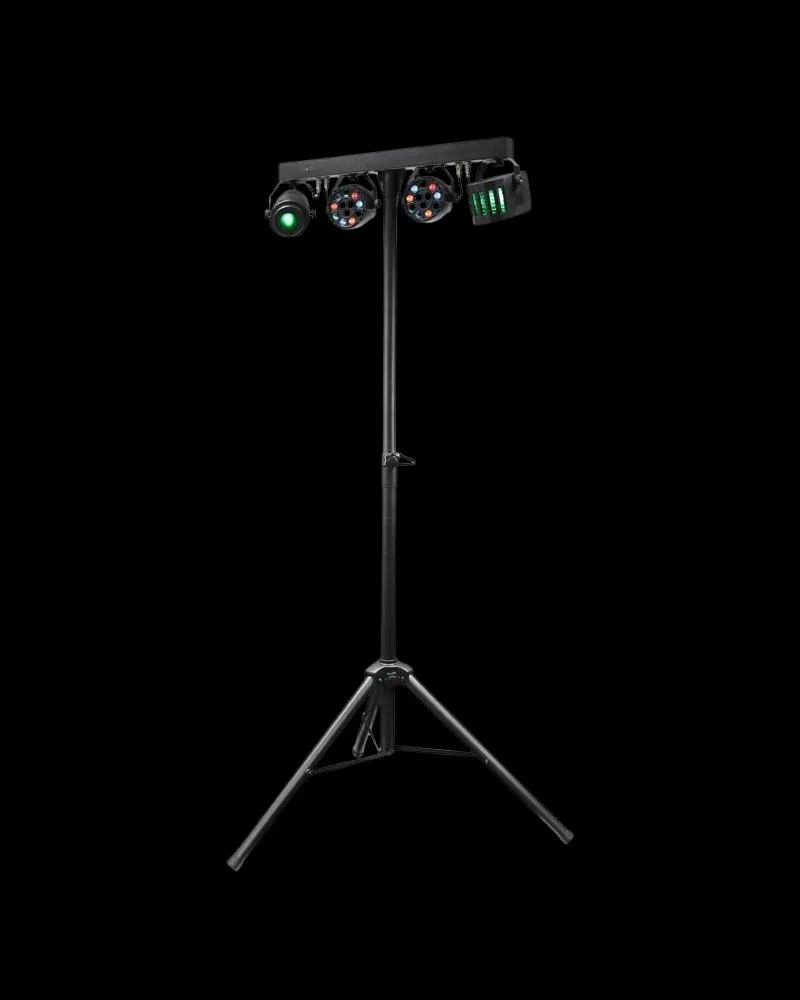 Angled view of Equinox Microbar Multi System compact lighting rig for events
