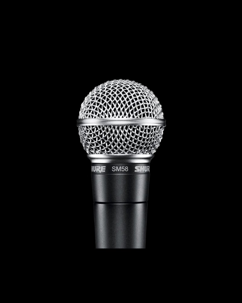 Close-up of Shure SM58 microphone grille and capsule detail