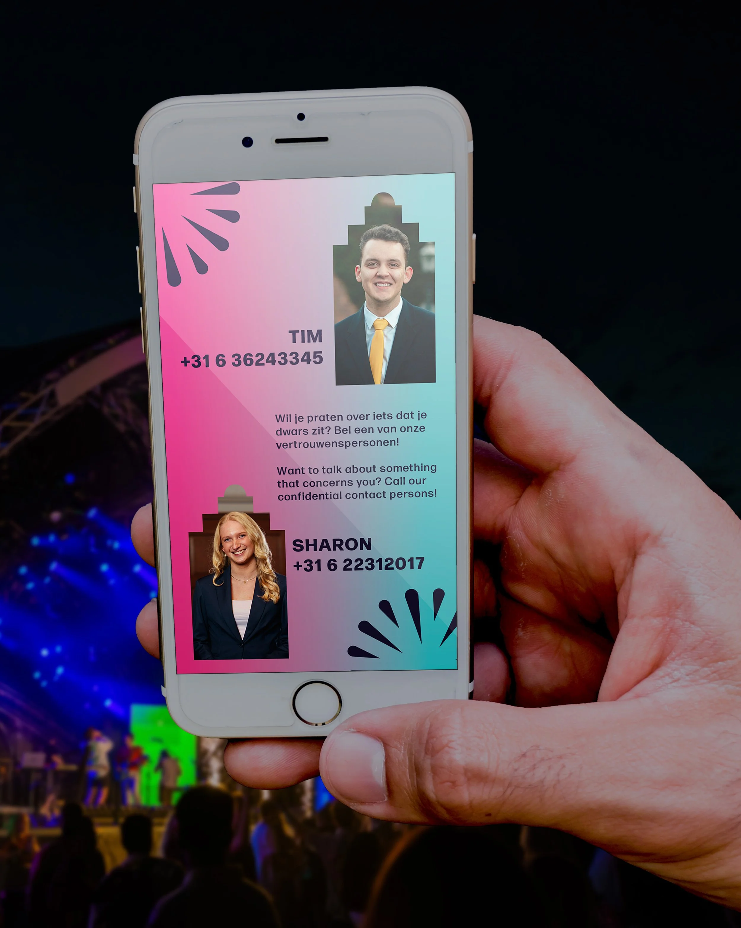 Een Instagram story post waarin we adverteren dat mensen contact konden leggen met de vertrouwenspersonen na een incident op de KEI-week.