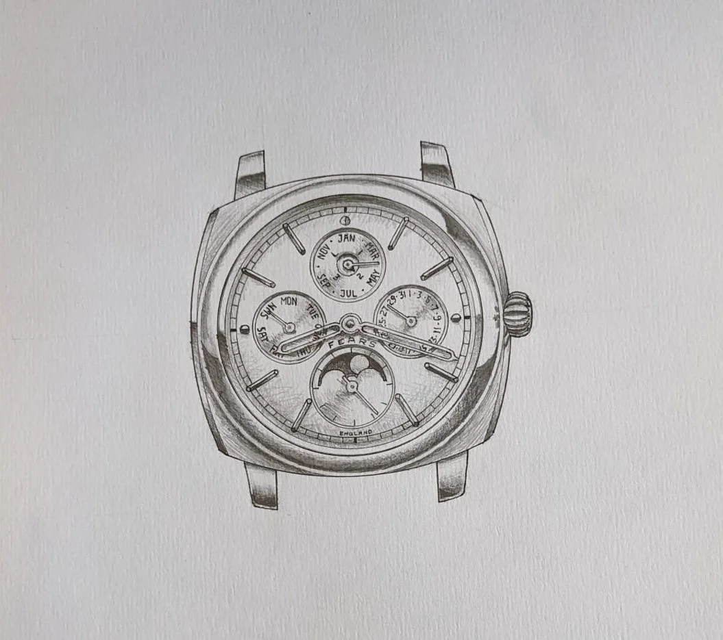 Fears - Early dial and case concept sketch for a Fears perpetual calendar wrist watch by Lee Yuen-Rapati circa. 2022.jpg