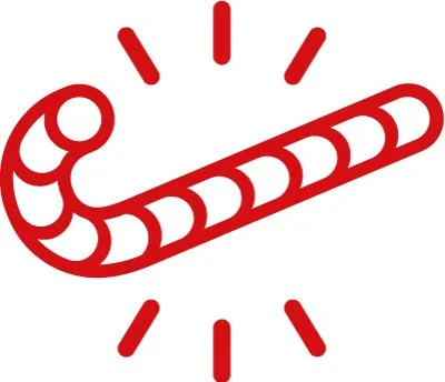 Line drawing of a candy cane with radiating lines around it to indicate motion or emphasis.