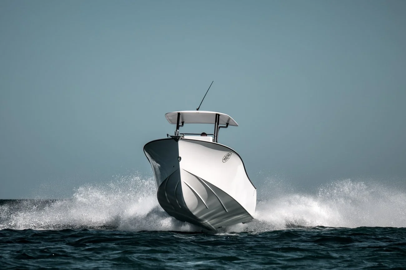 Tidal Marine Centre Console 21 running hard jumping out the water driven by builder Nick Davys