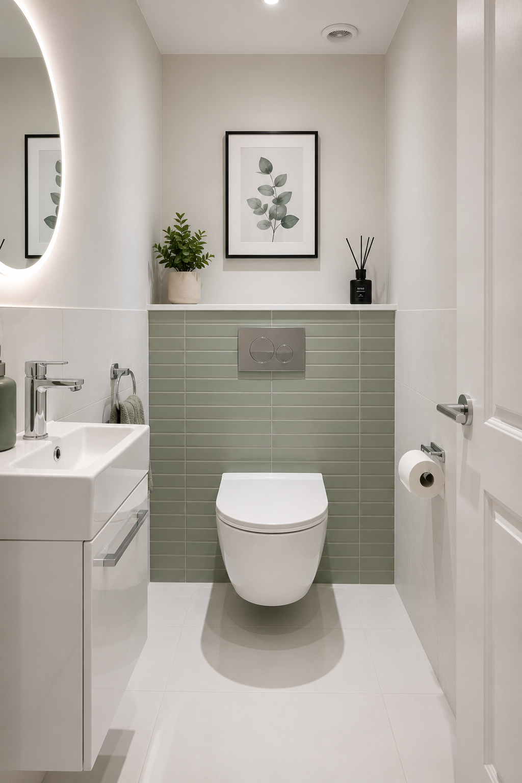Modern minimalist bathroom with botanical accents