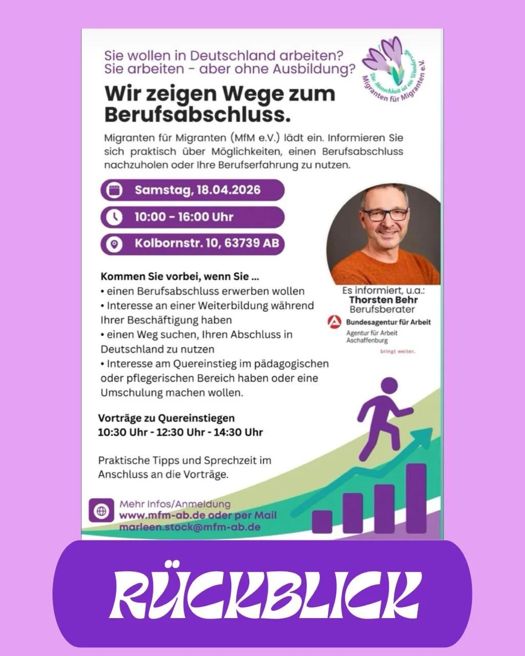 Wege zum Berufsabschluss 🎓💼
Ein voller Erfolg f&uuml;r eure berufliche Zukunft! 🚀
Am 18.04.2026 drehte sich bei uns alles um neue Chancen und berufliche Perspektiven. Gemeinsam mit Marleen Stock (MfM e.V.) und Thorsten Behr (Agentur f&uuml;r Arbei