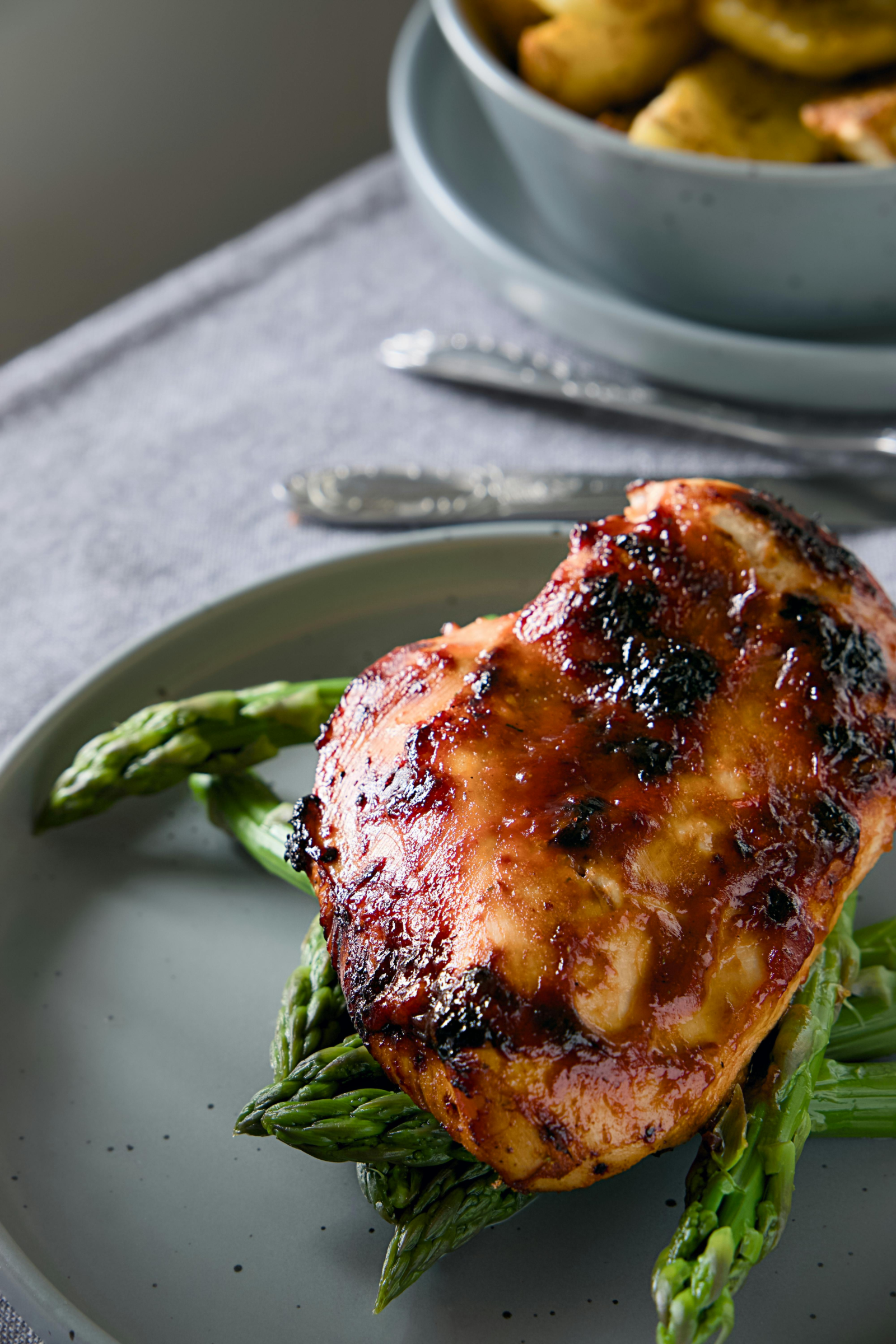 Honey Garlic Glazed Chicken with Roasted Asparagus 