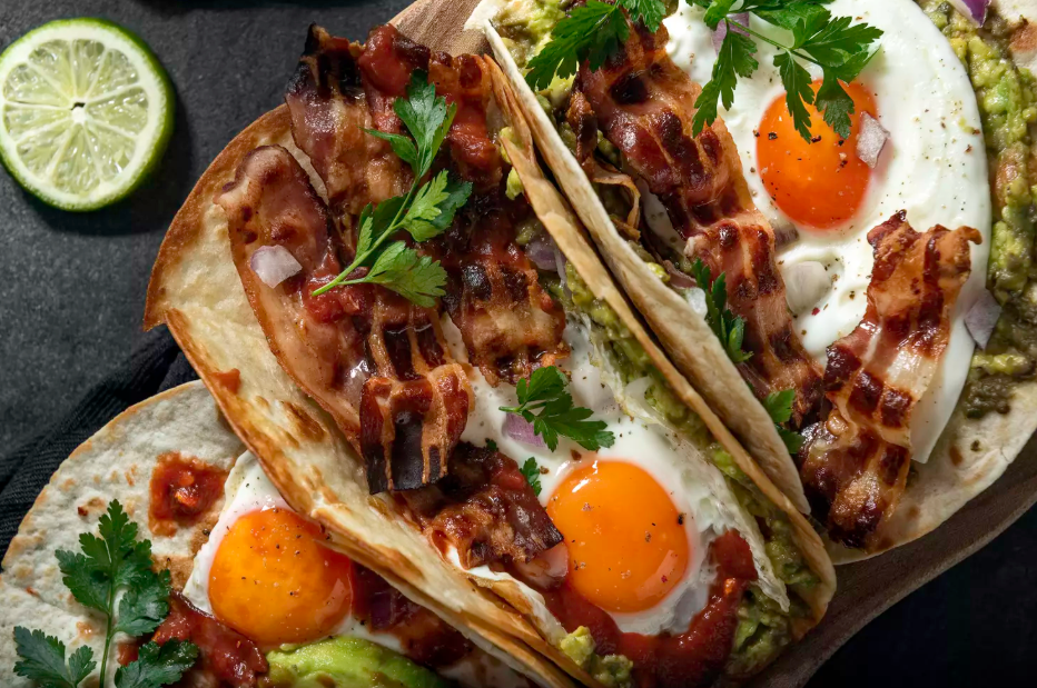 Crispy Breakfast Tacos with Eggs, Bacon &amp; Avocado