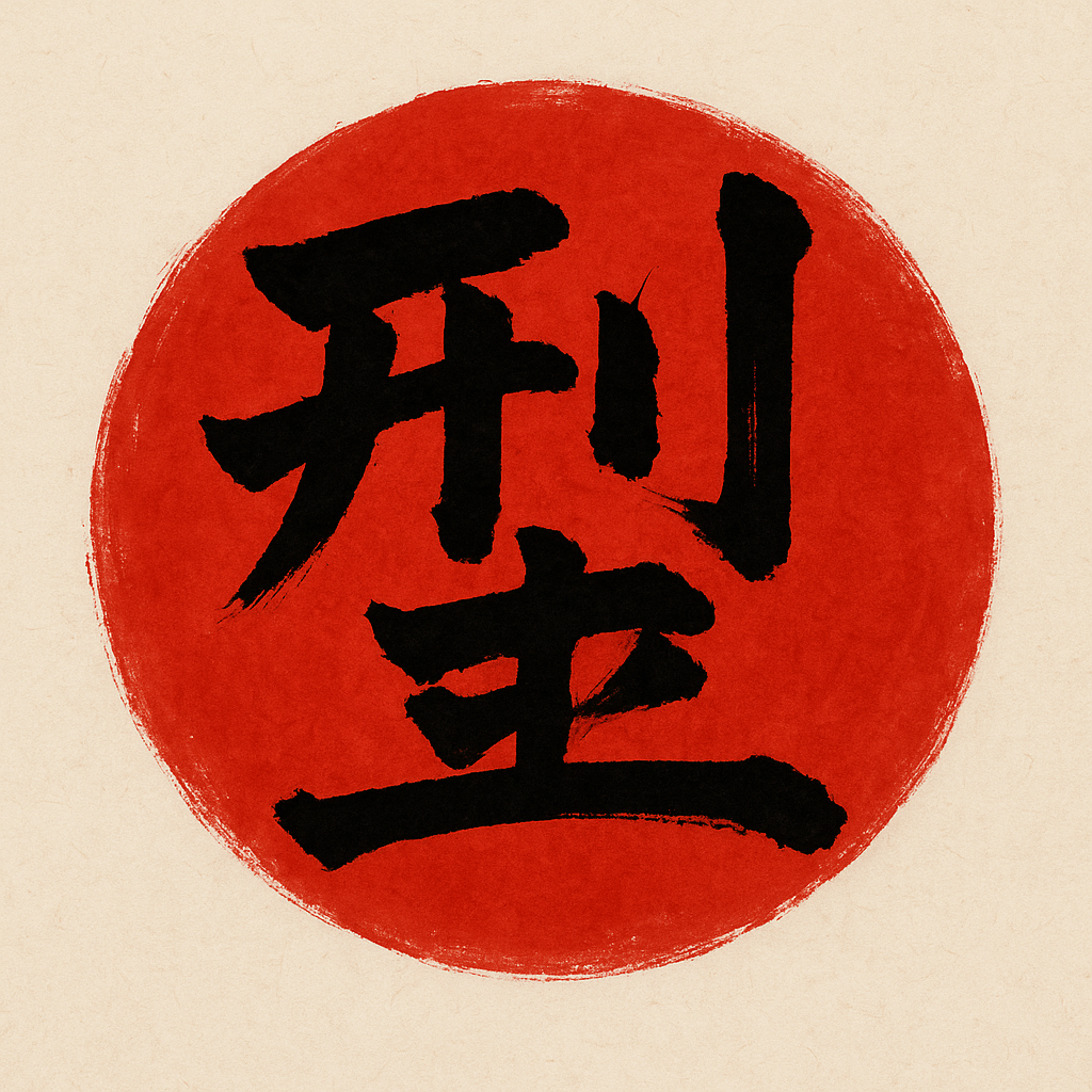 Japanese calligraphy character on a red circle background.