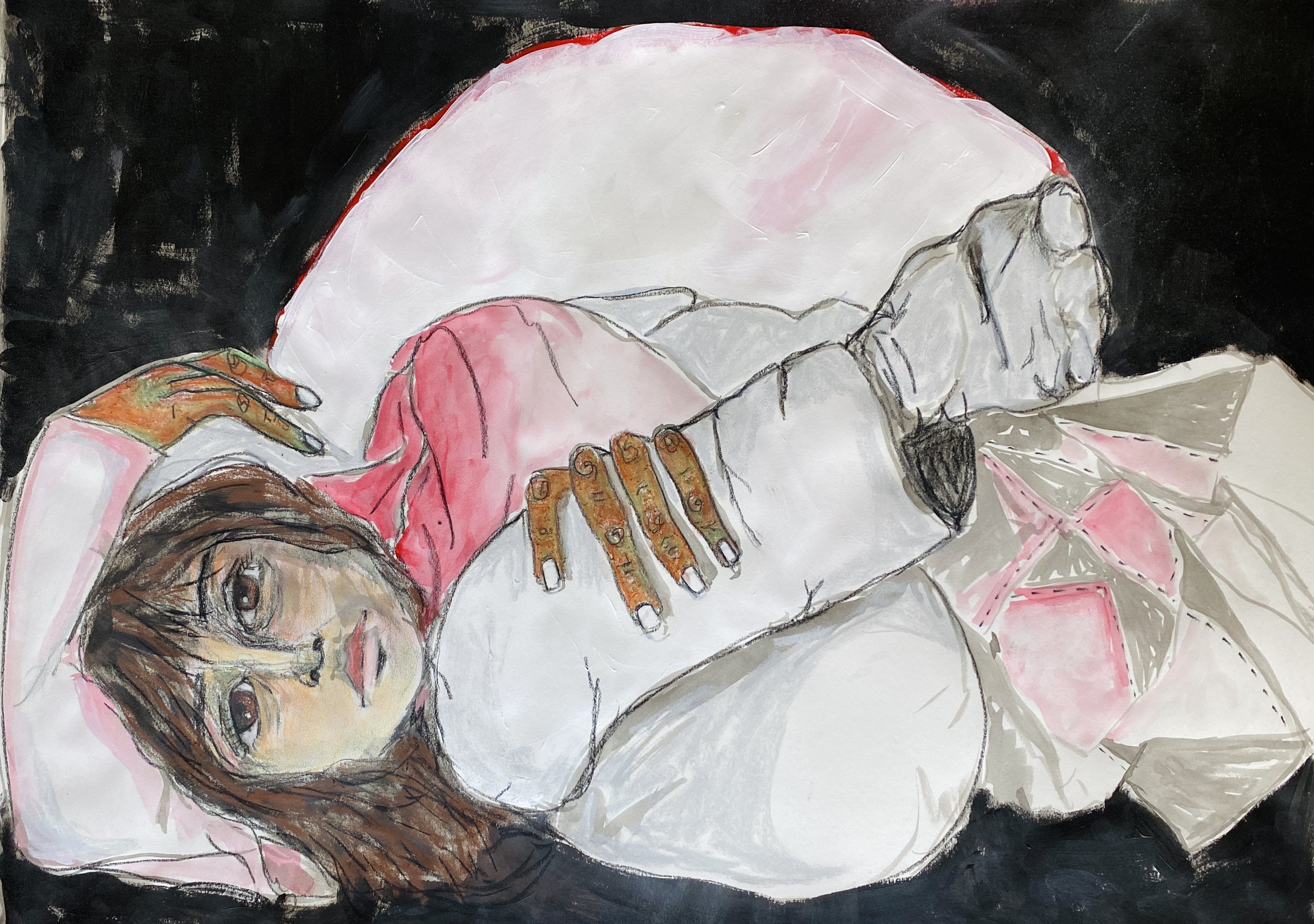 Self Portrait
Ink, Graphite, Colored Pencil on drawing paper
18" x 24"