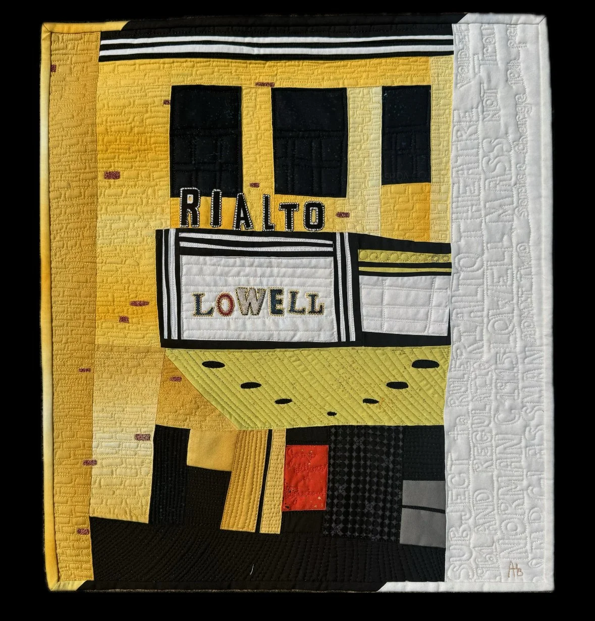 Lowell's Golden Hour, thread and fabric, 18" x 20"