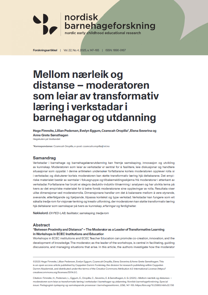 Mellom nærleik og distanse – moderatoren som leiar av transformativ læring i verkstadar i barnehagar og utdanning