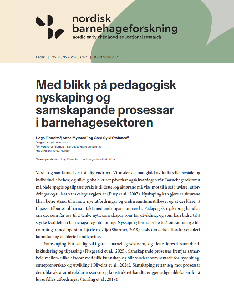 Med blikk på pedagogisk nyskaping og samskapande prosessar i barnehagesektoren