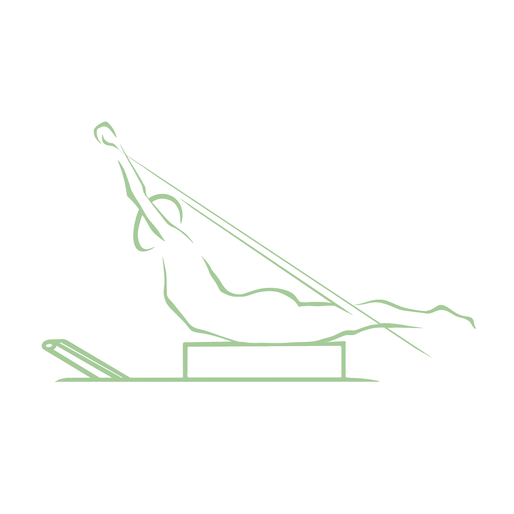 Line drawing of a person lying on their stomach on a table, holding an arrow and aiming it upward, with a bow in their hands.