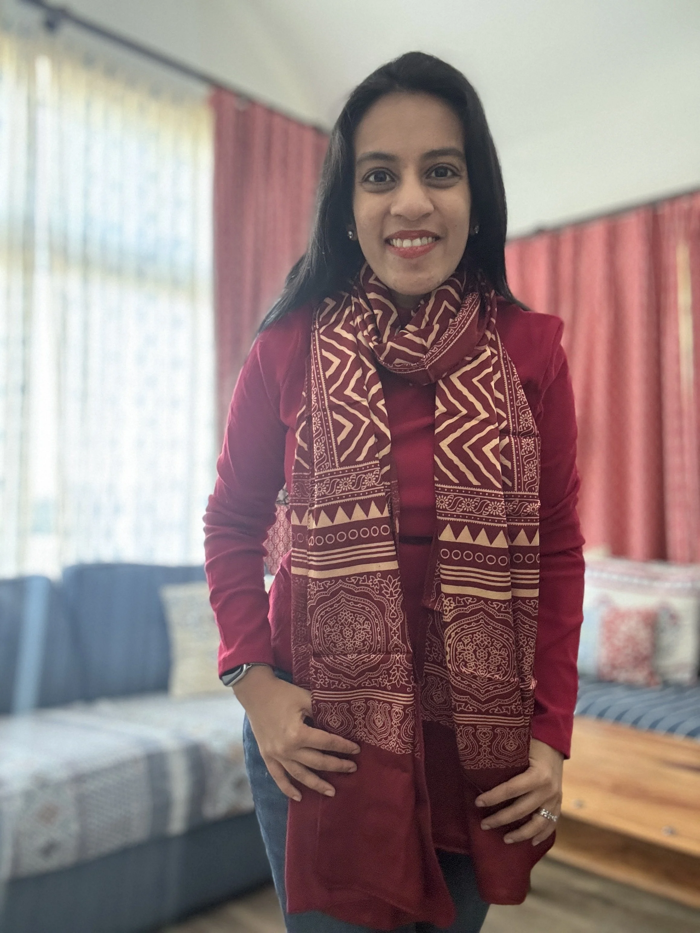 Mashru Silk Cotton Scarf- Komal (Soft)- Garnet