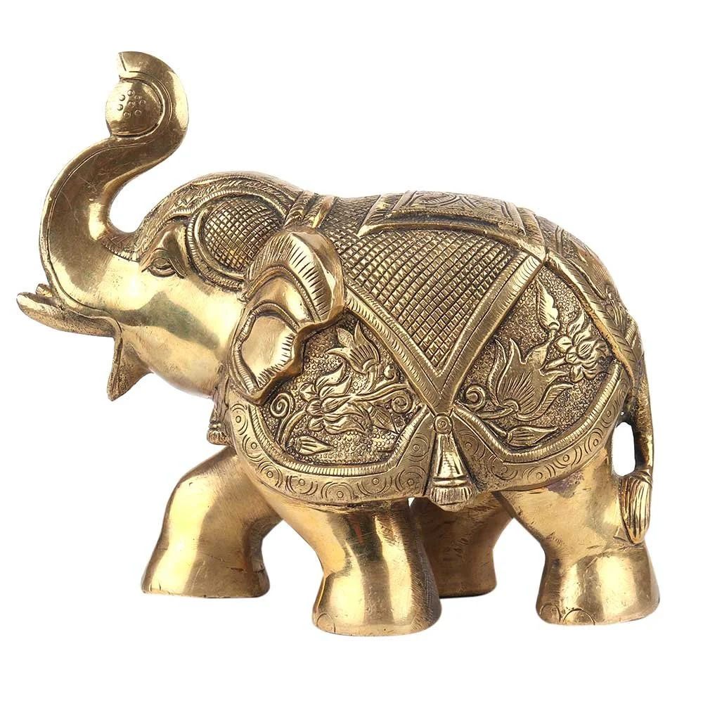 Brass Elephant – Trunk Up Good Luck Figurine –  Design 1