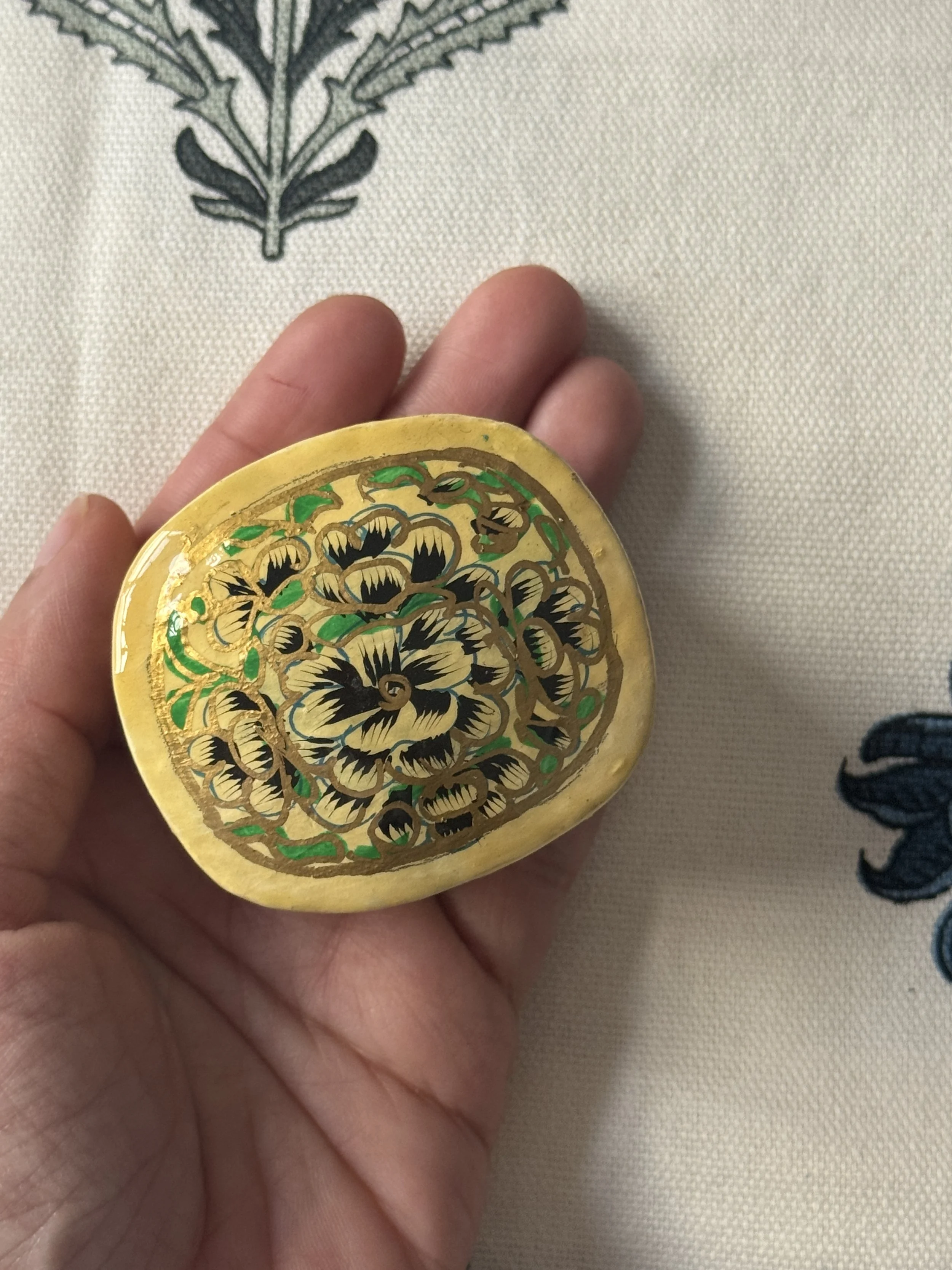 Earrings Storage Box - Kashmiri Paper Mache Box- Lemon Yellow