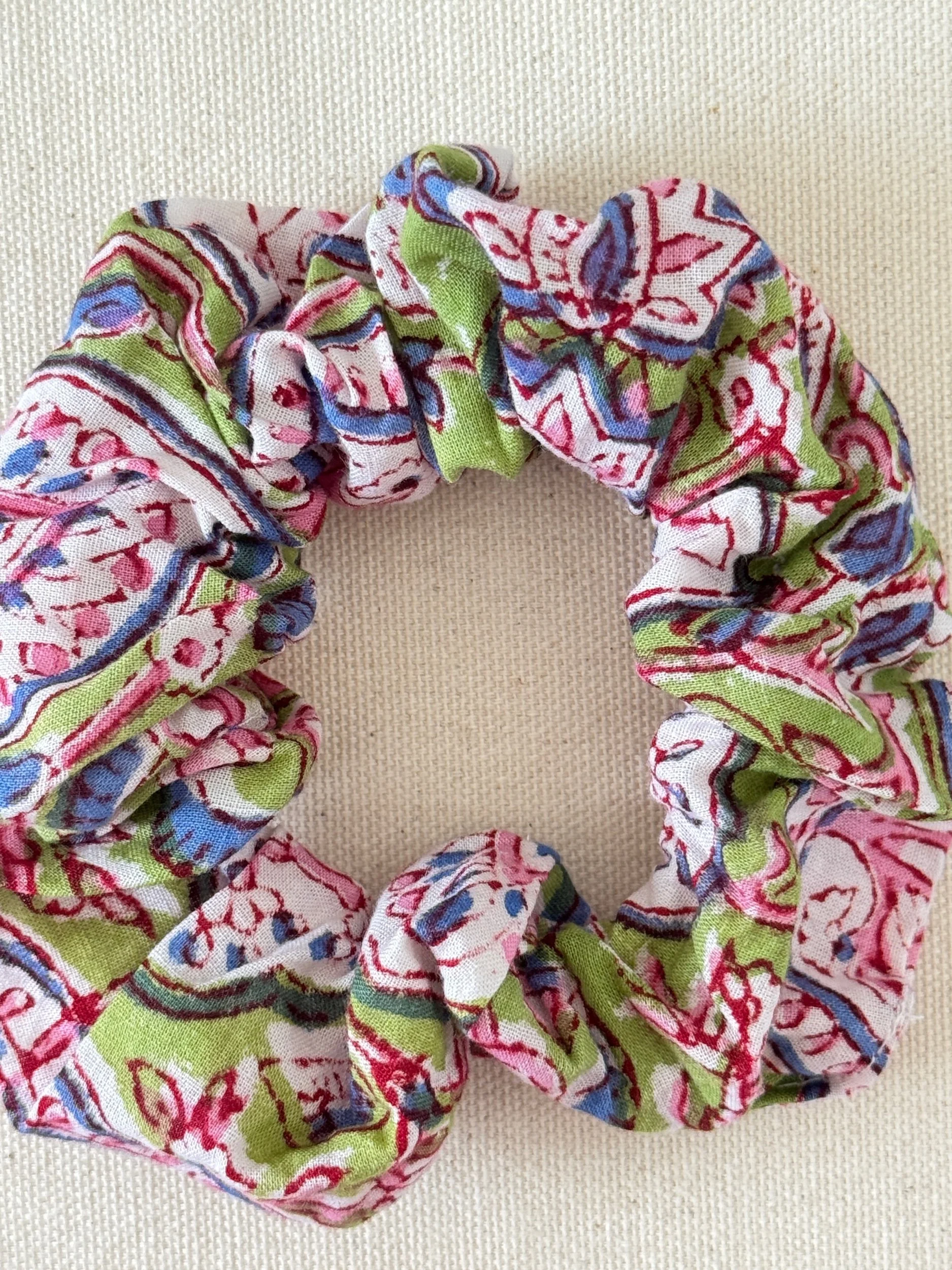 Upcycled Cotton Scrunchies – Lightweight Hair Accessory– White & Green