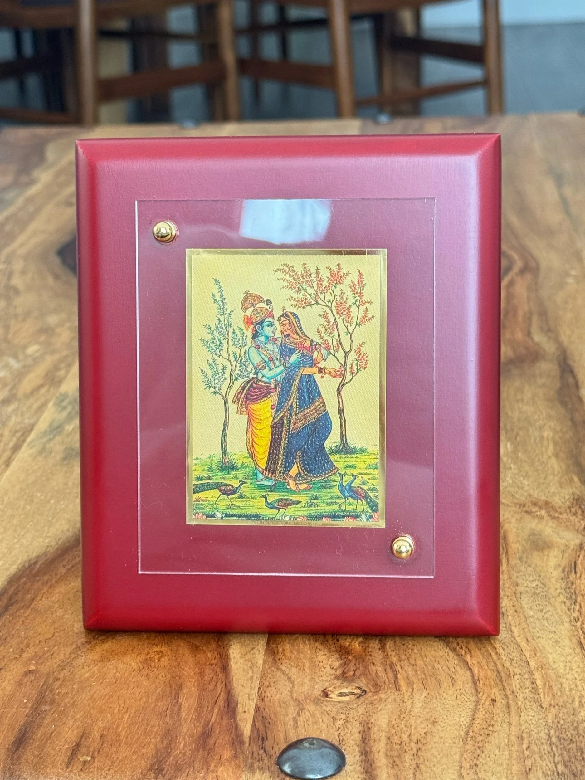 24K Gold Portrait - Radha Krishna Wooden Frame