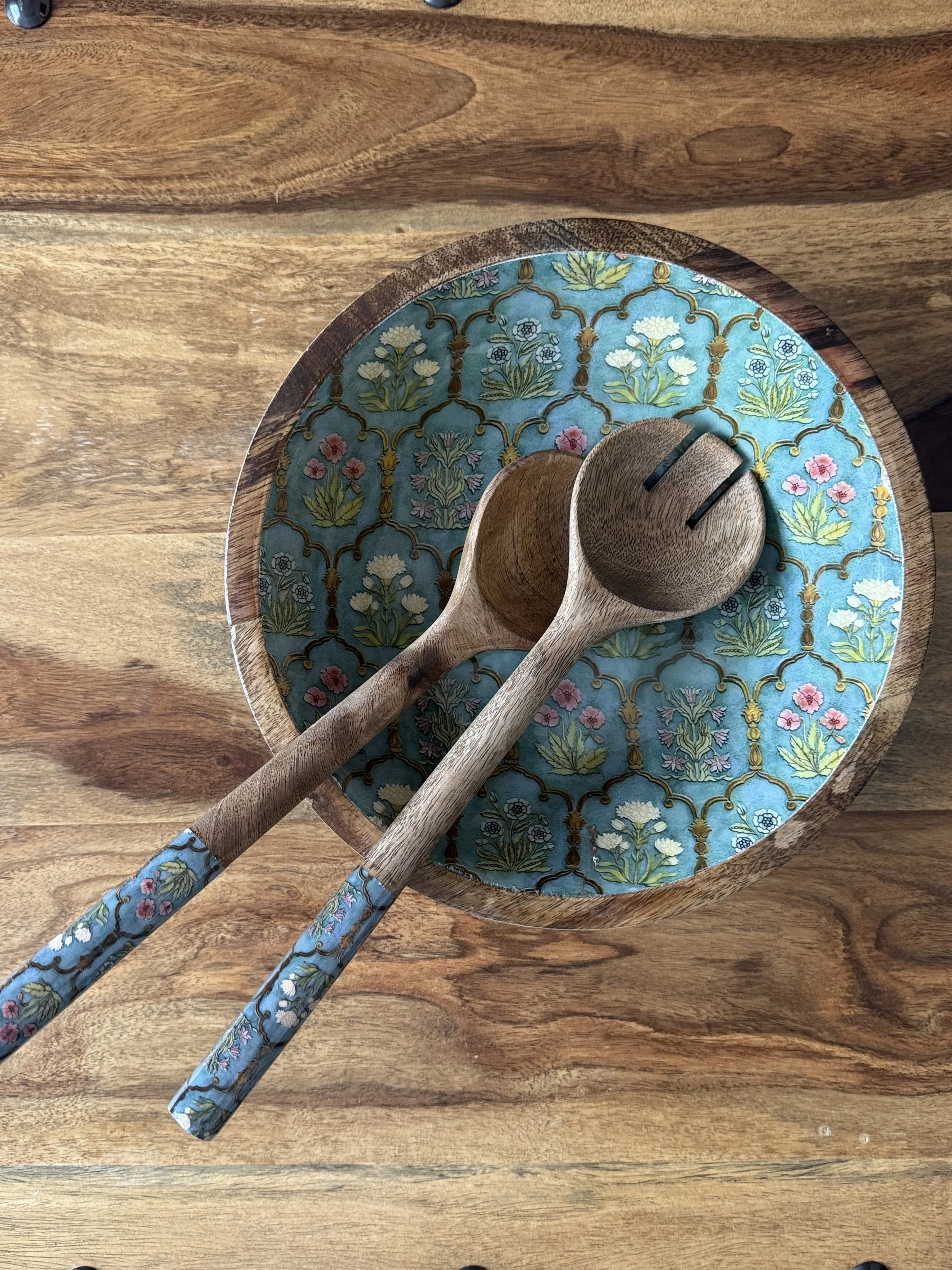 Mango Wood Bowl with Serving Spoons- Mahraab