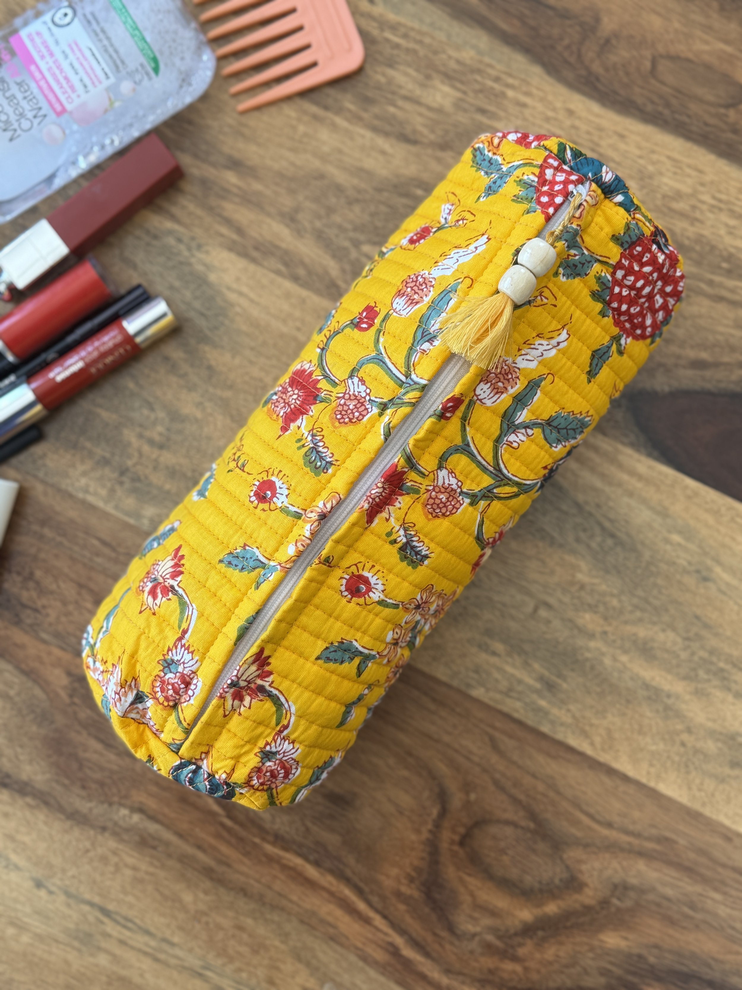 Cotton Quilted Accessory Pouch- Khisa (Pocket)- Yellow