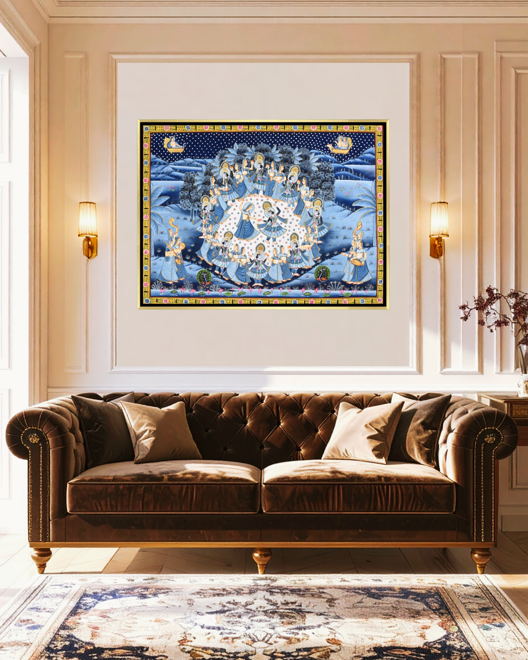 Pichwai Wall Painting- Handpainted, Krishna Raas Circle