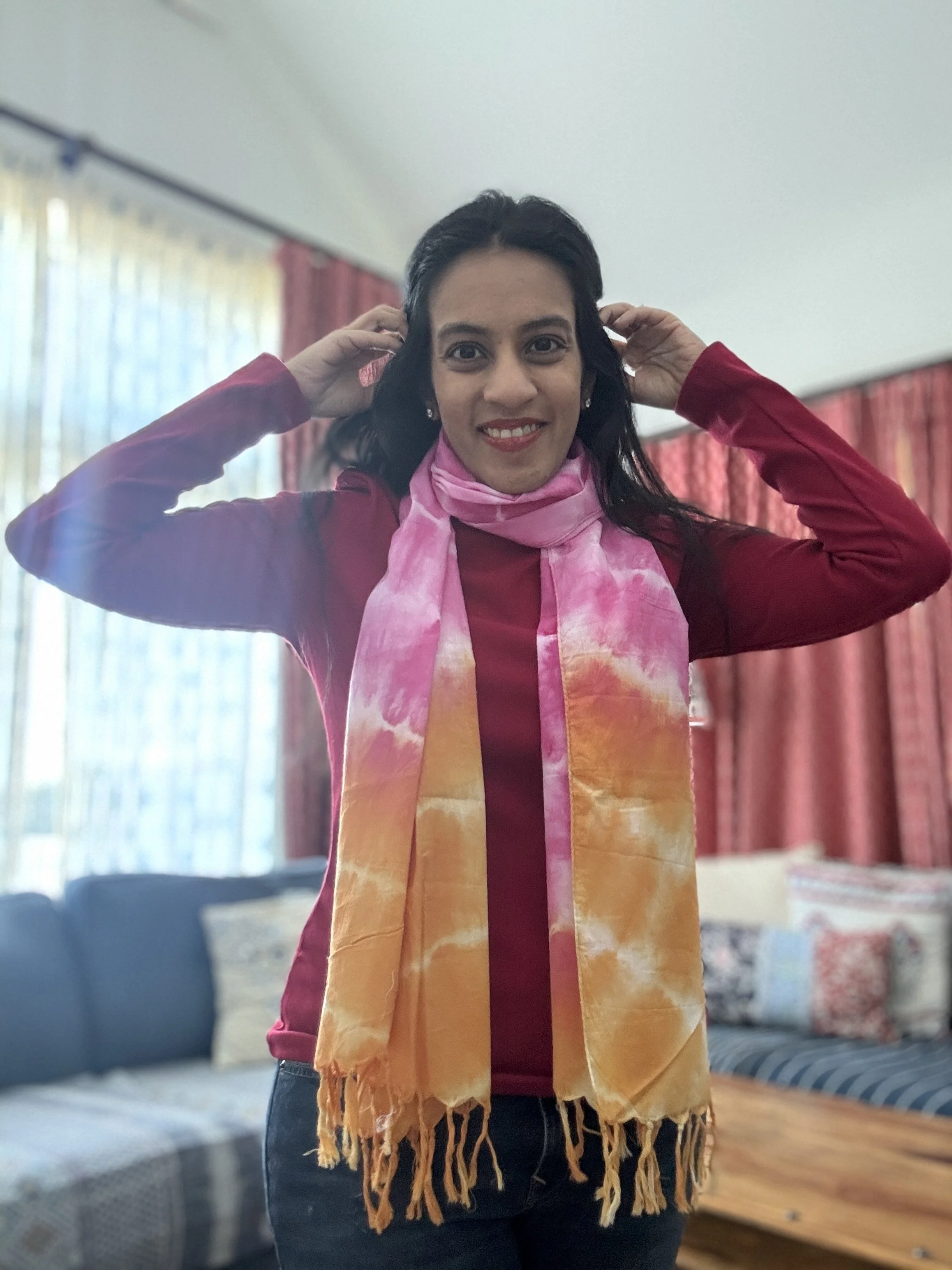 Cotton Scarf- Tarang (Wave)- Pink & Orange