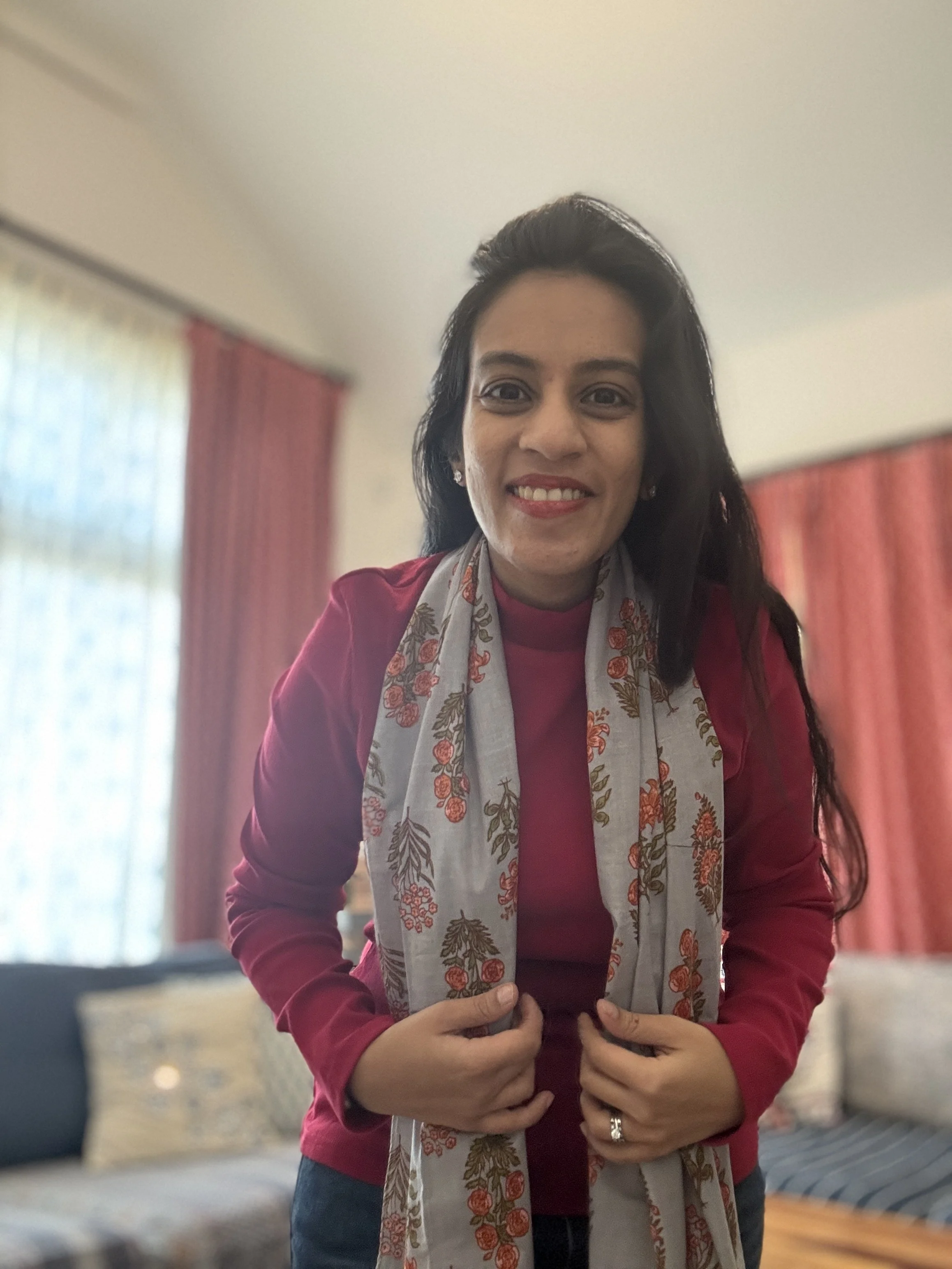 Cotton Scarf- Tarang (Wave)- Grey & Orange