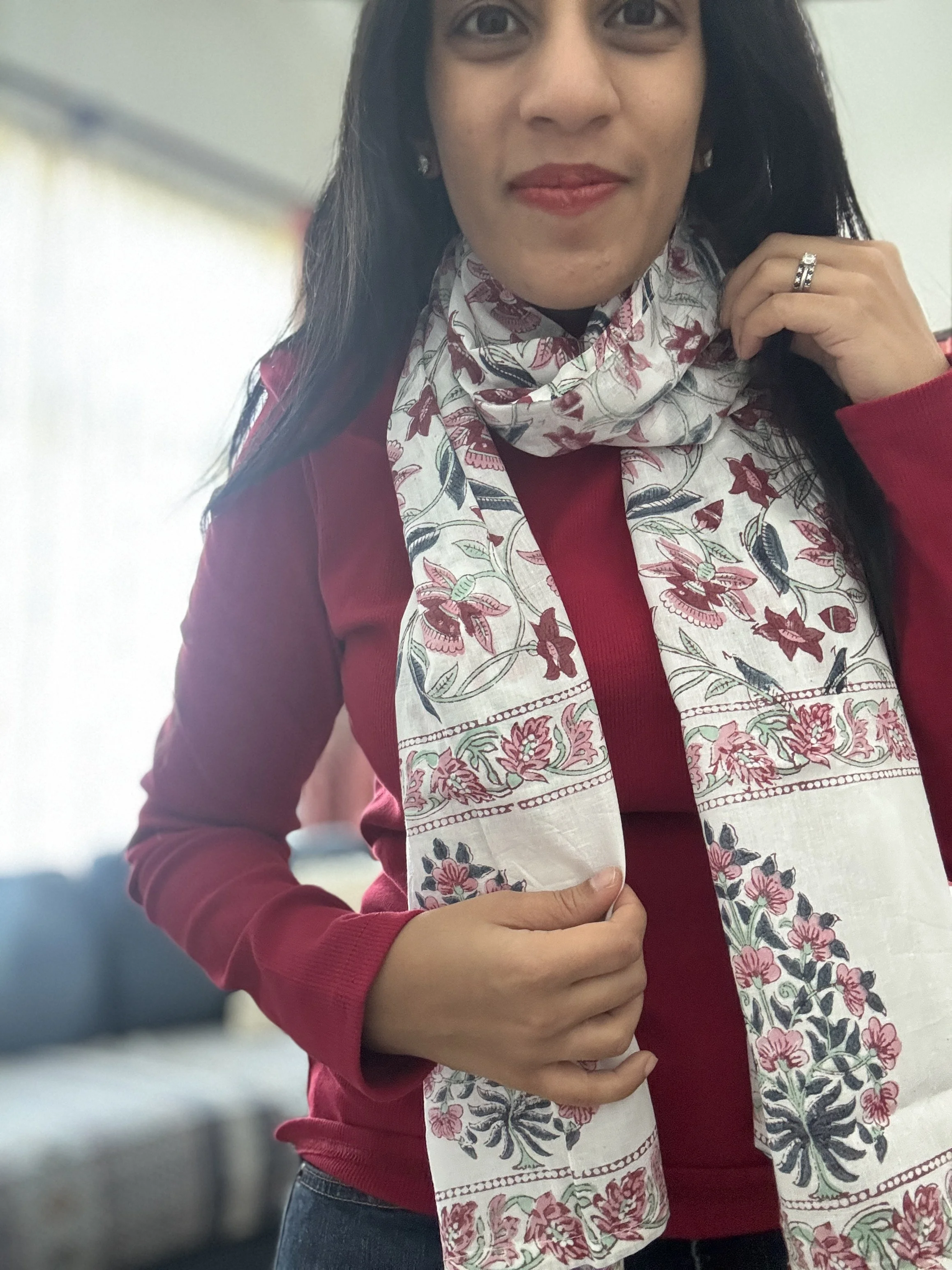Cotton Scarf- Tarang (Wave)- White & Red
