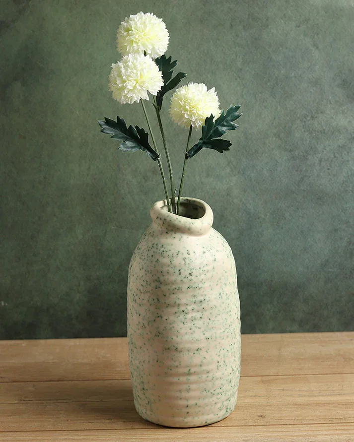 Ceramic Green Speckle- Irregular Tall Vase