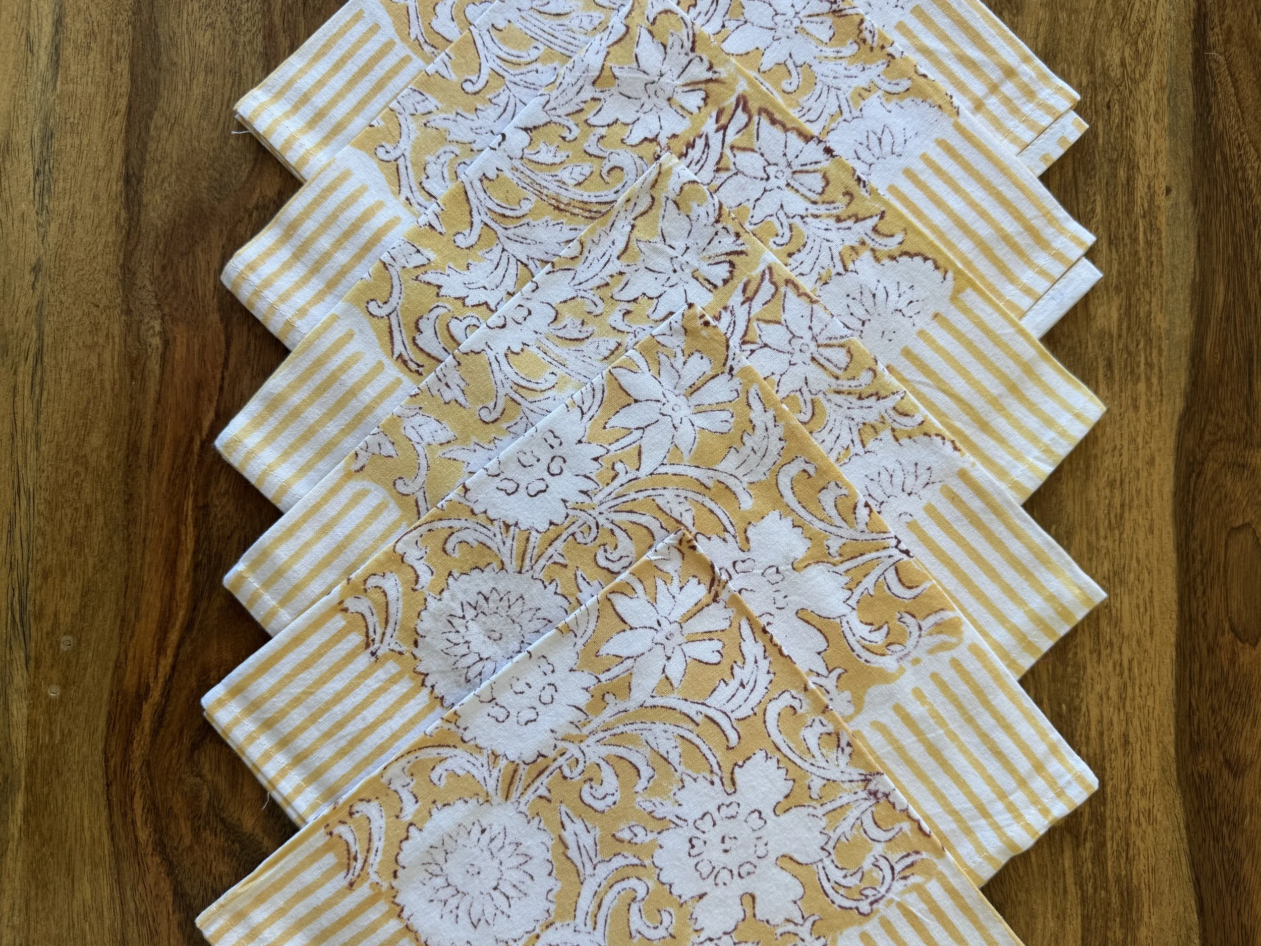 Lightweight Cotton Block Print Table Napkins- Mustard