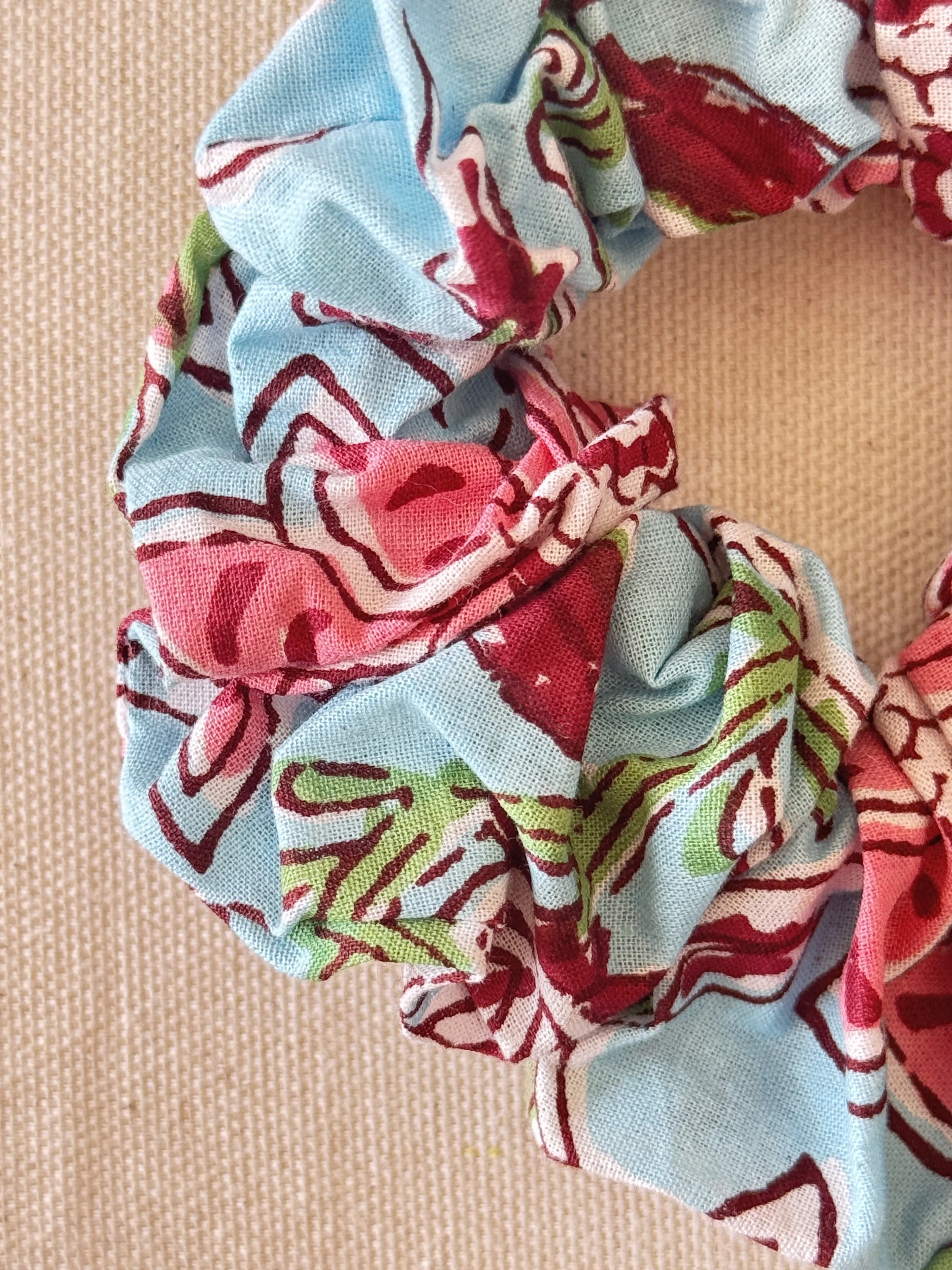 Upcycled Cotton Scrunchies – Lightweight Hair Accessory– Ocean Blue