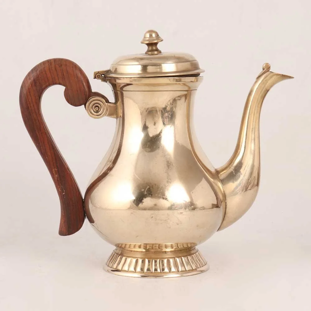 Vintage Brass Tea Kettle with wooden handle