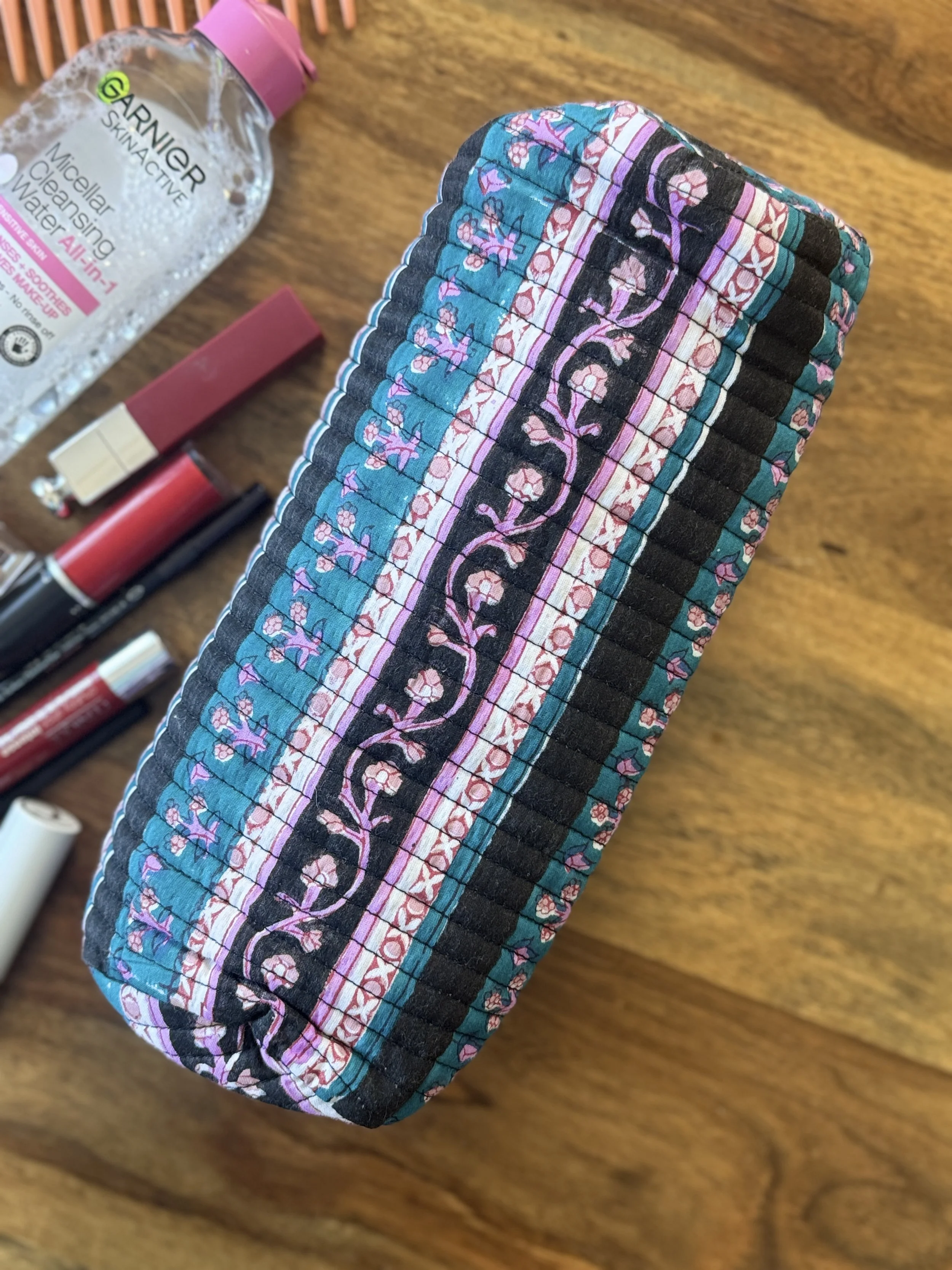 Cotton Quilted Accessory Pouch- Khisa (Pocket)- Quirky Black