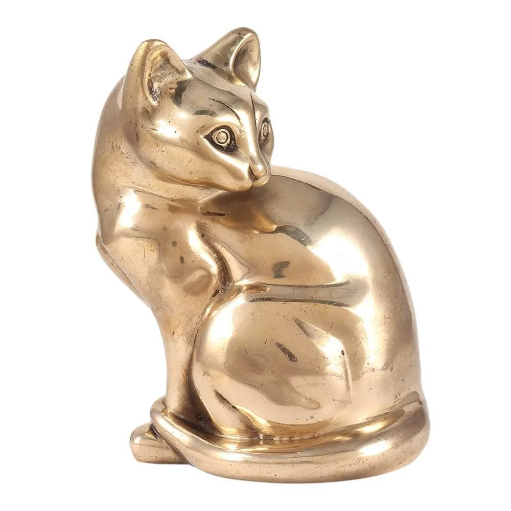 Brass Sitting Cat Figurine – Cat Lover Gift & Desk Decor