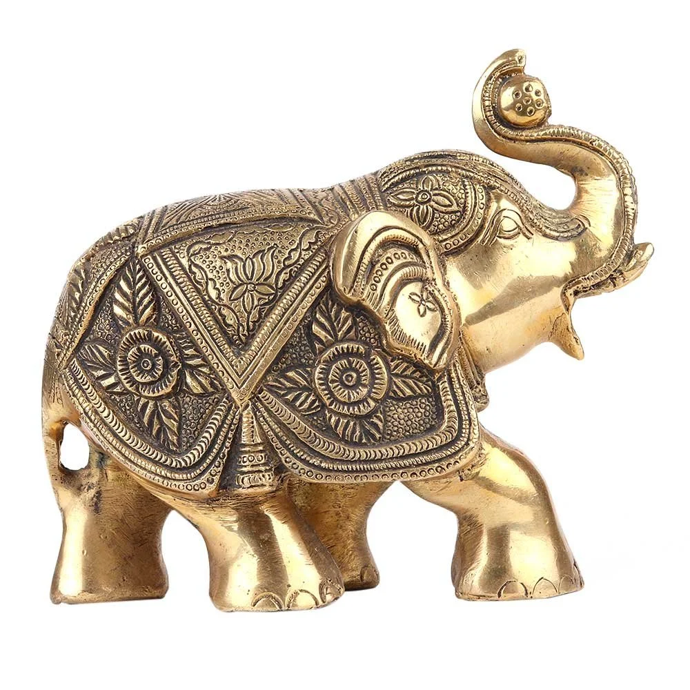 Brass Elephant – Trunk Up Good Luck Figurine –  Design 2