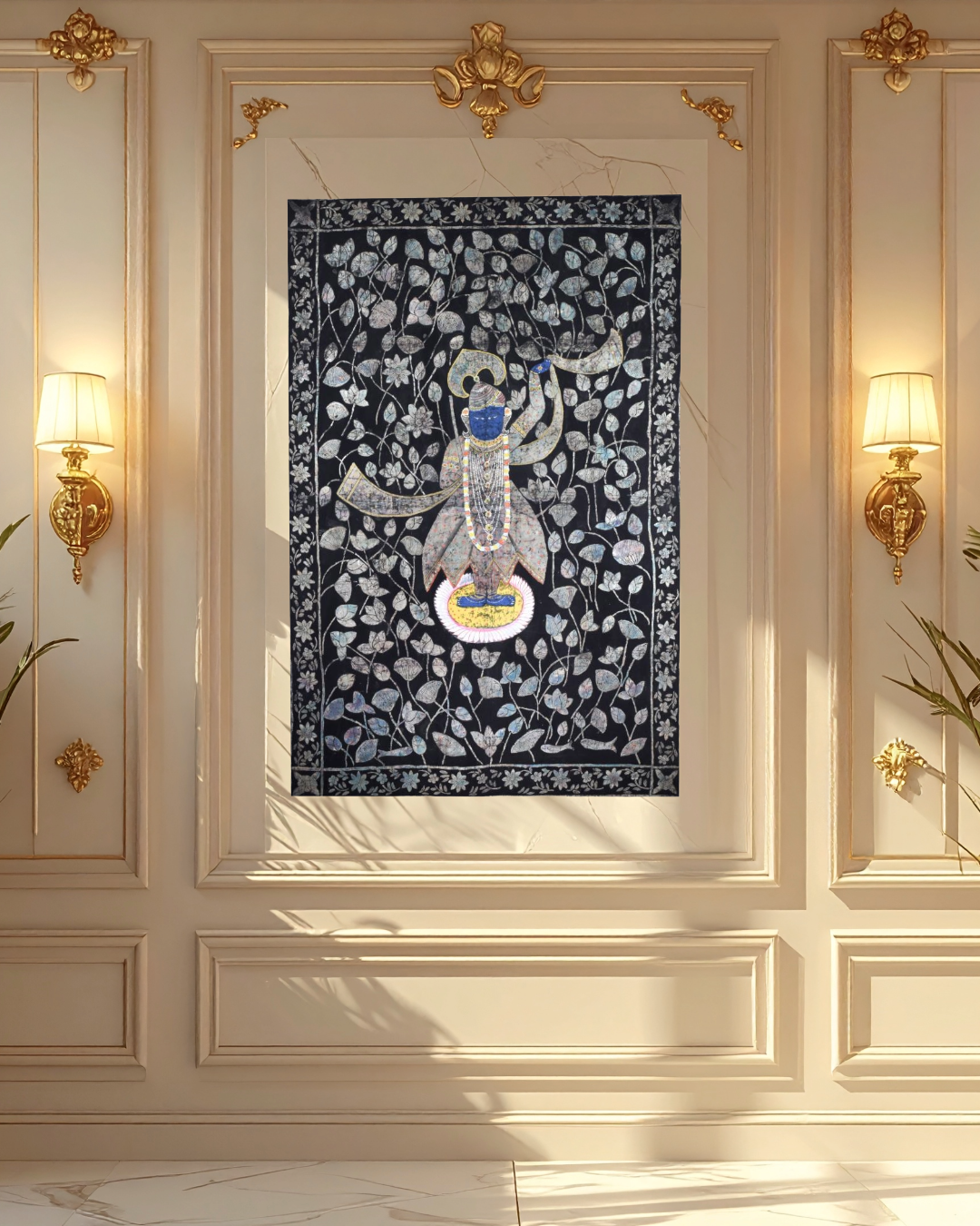 Pichwai Wall Painting- Handpainted, Traditional- Black