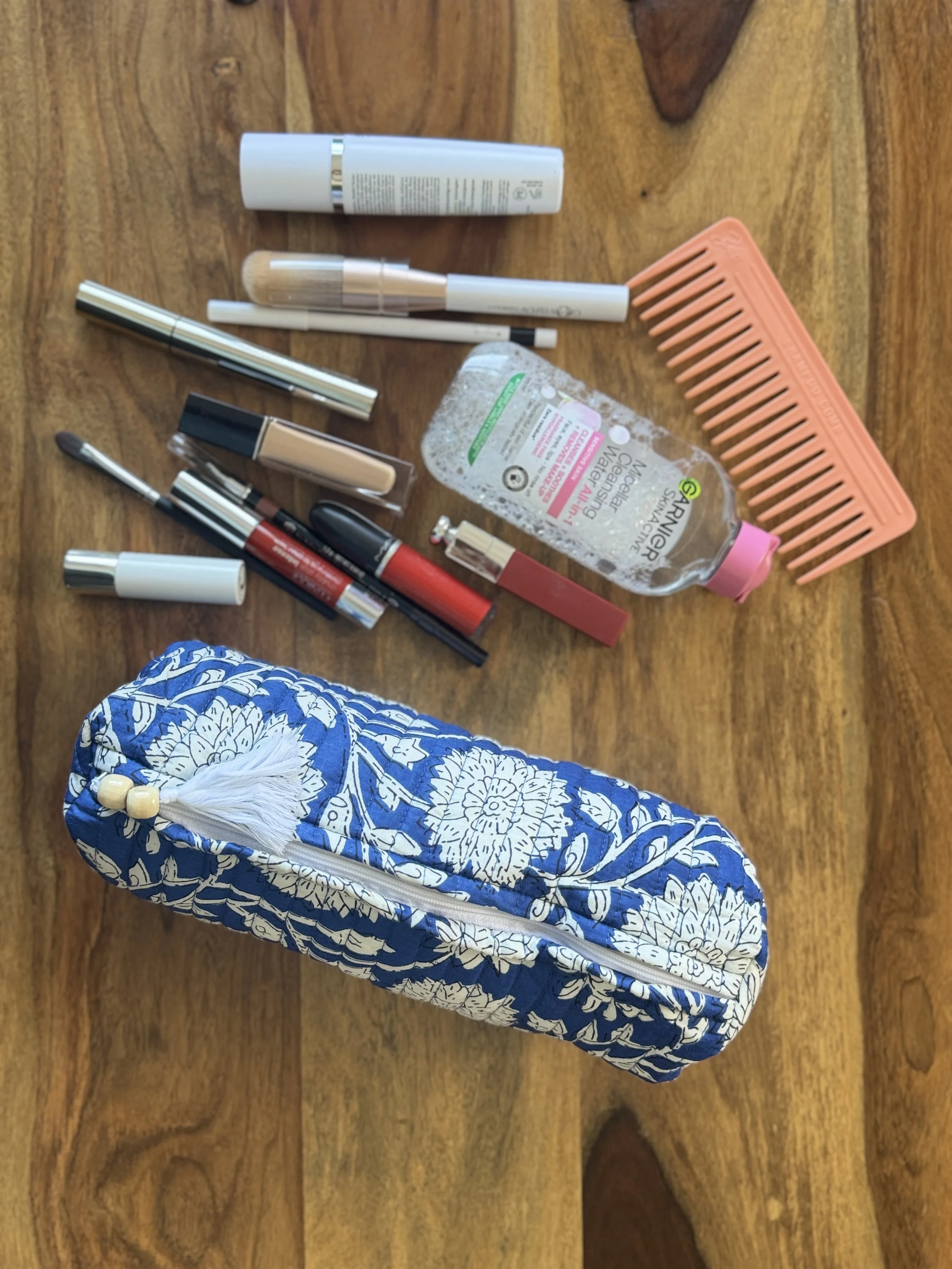 Cotton Quilted Pencil Pouch- Khisa (Pocket)- Cobalt Blue