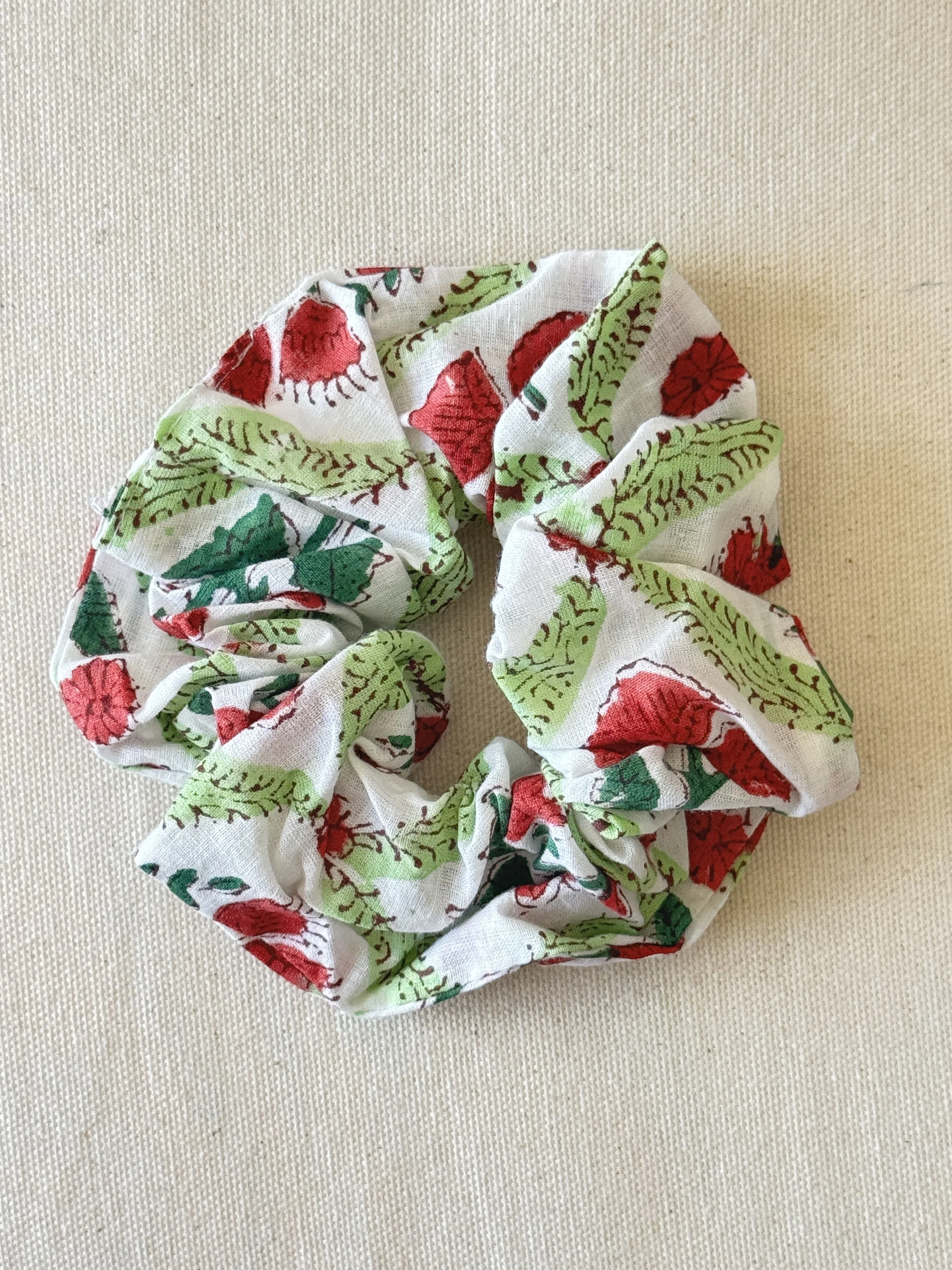 Upcycled Cotton Scrunchies – Lightweight Hair Accessory– White & Green
