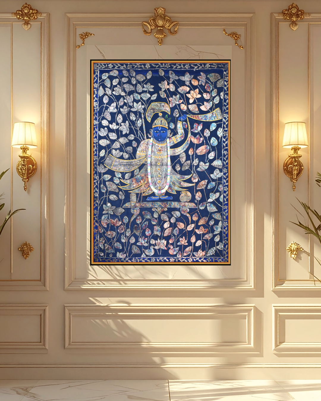 Pichwai Wall Painting- Handpainted, Traditional- Blue