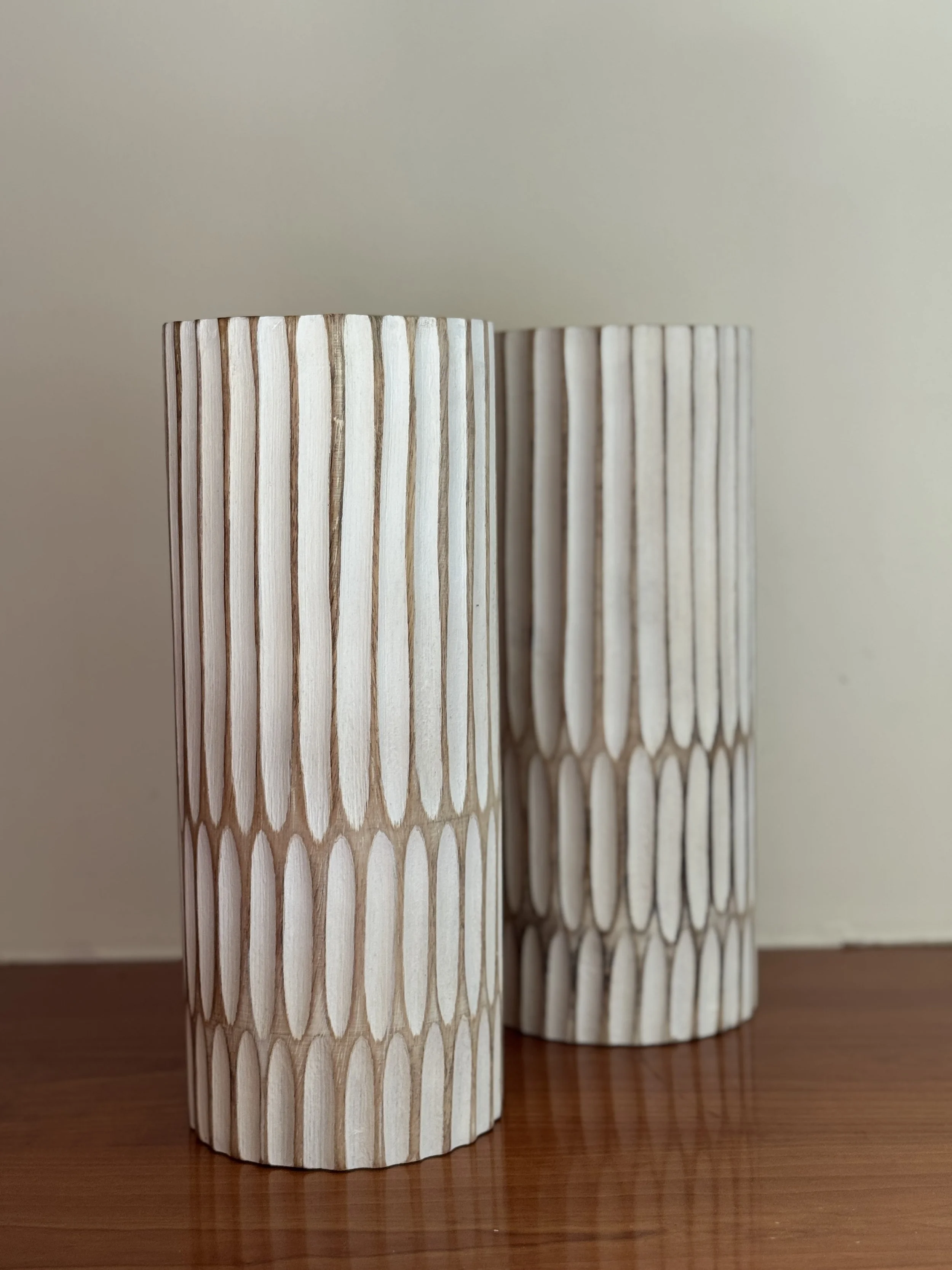 Mango Wood Vase- DHAARI (stripe)