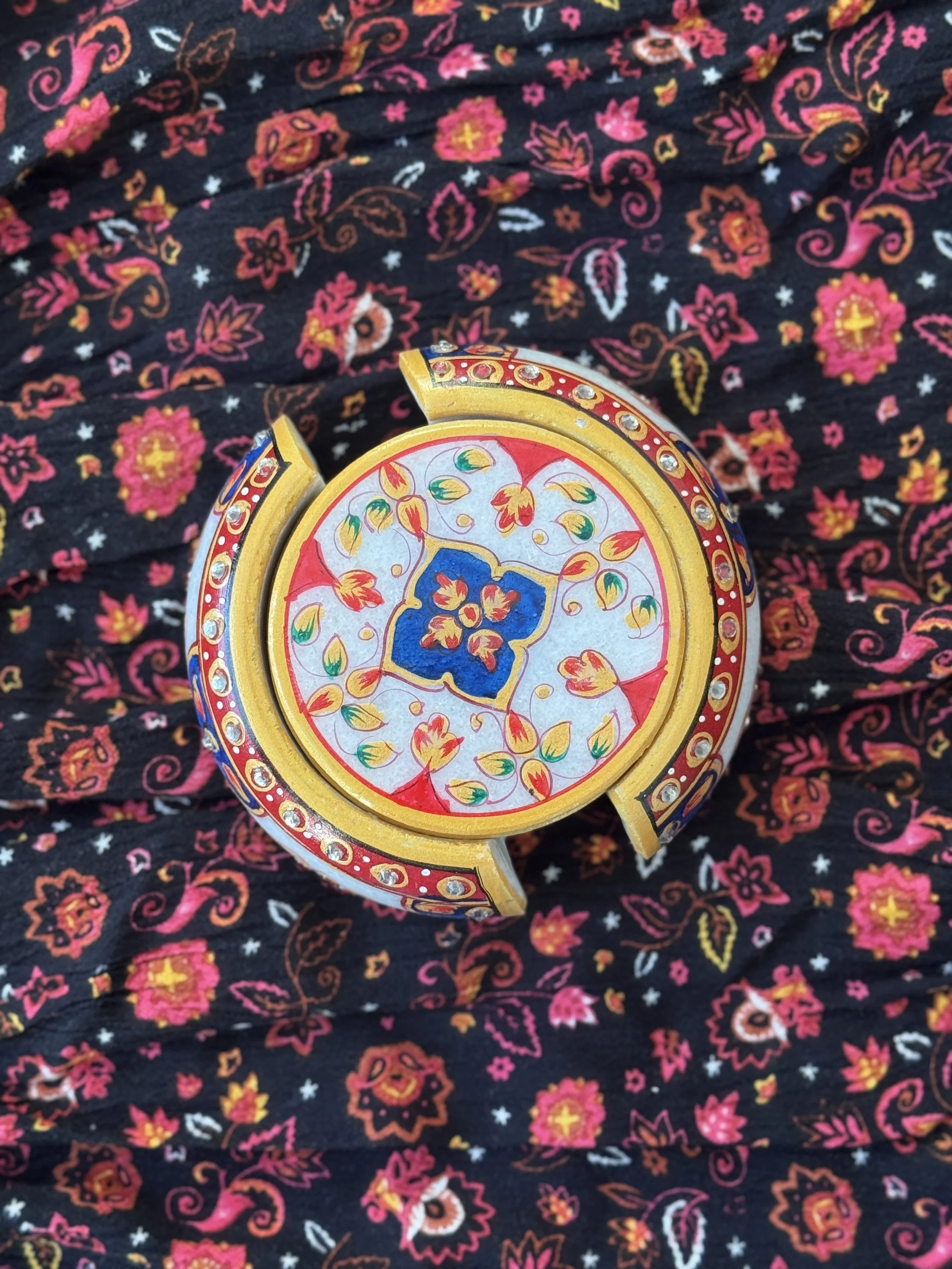 Set of 6 Coasters with Case- Meenakari on Marble