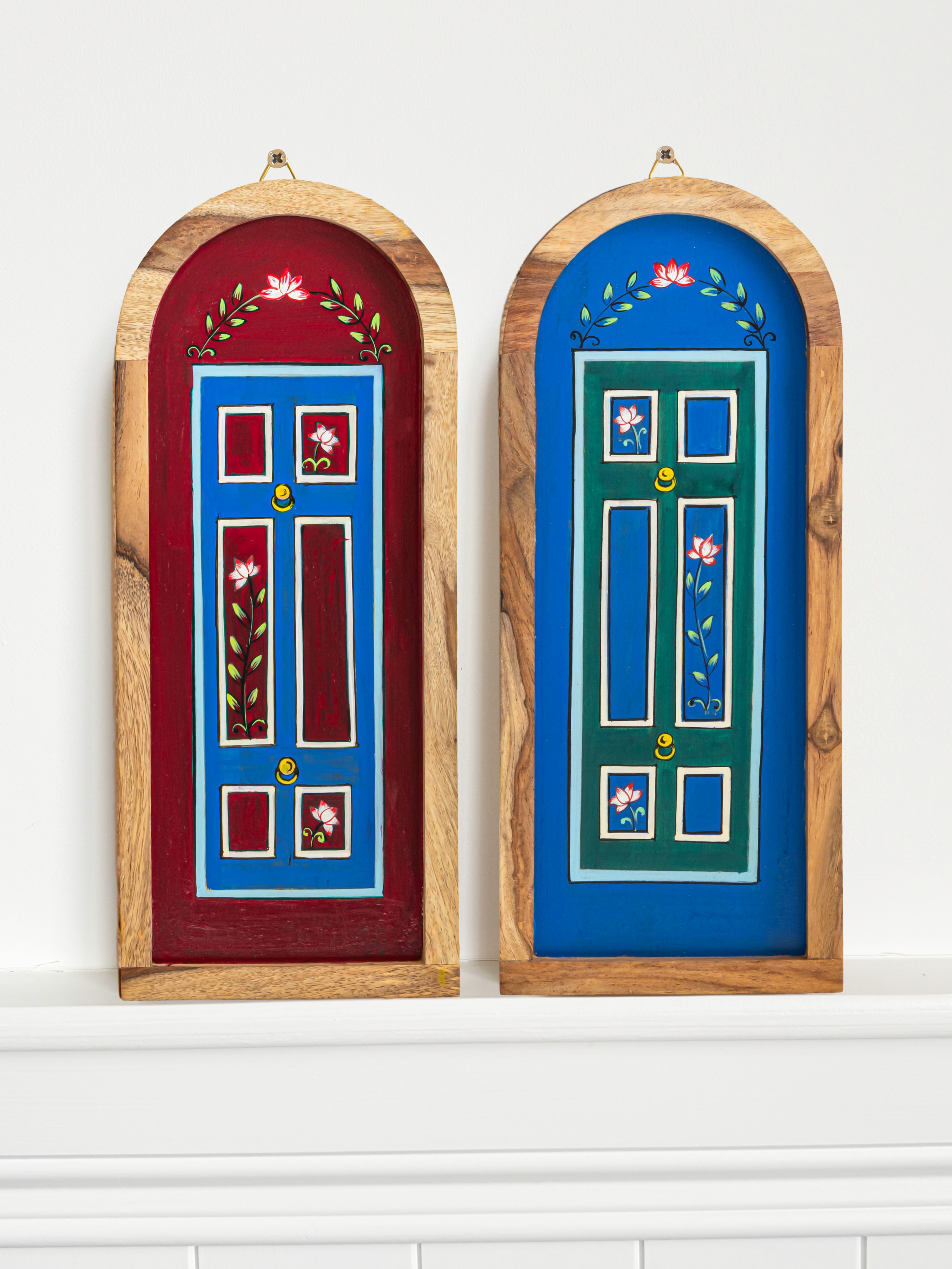 Handpainted Rajasthani Doors Wooden Wall Plates- Set of Two