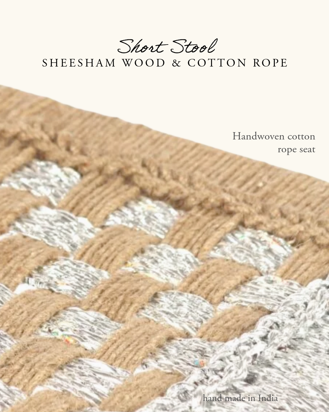 Short Stool, Sheesham Wood & Cotton Rope- Natural Jute & Silver — A ...