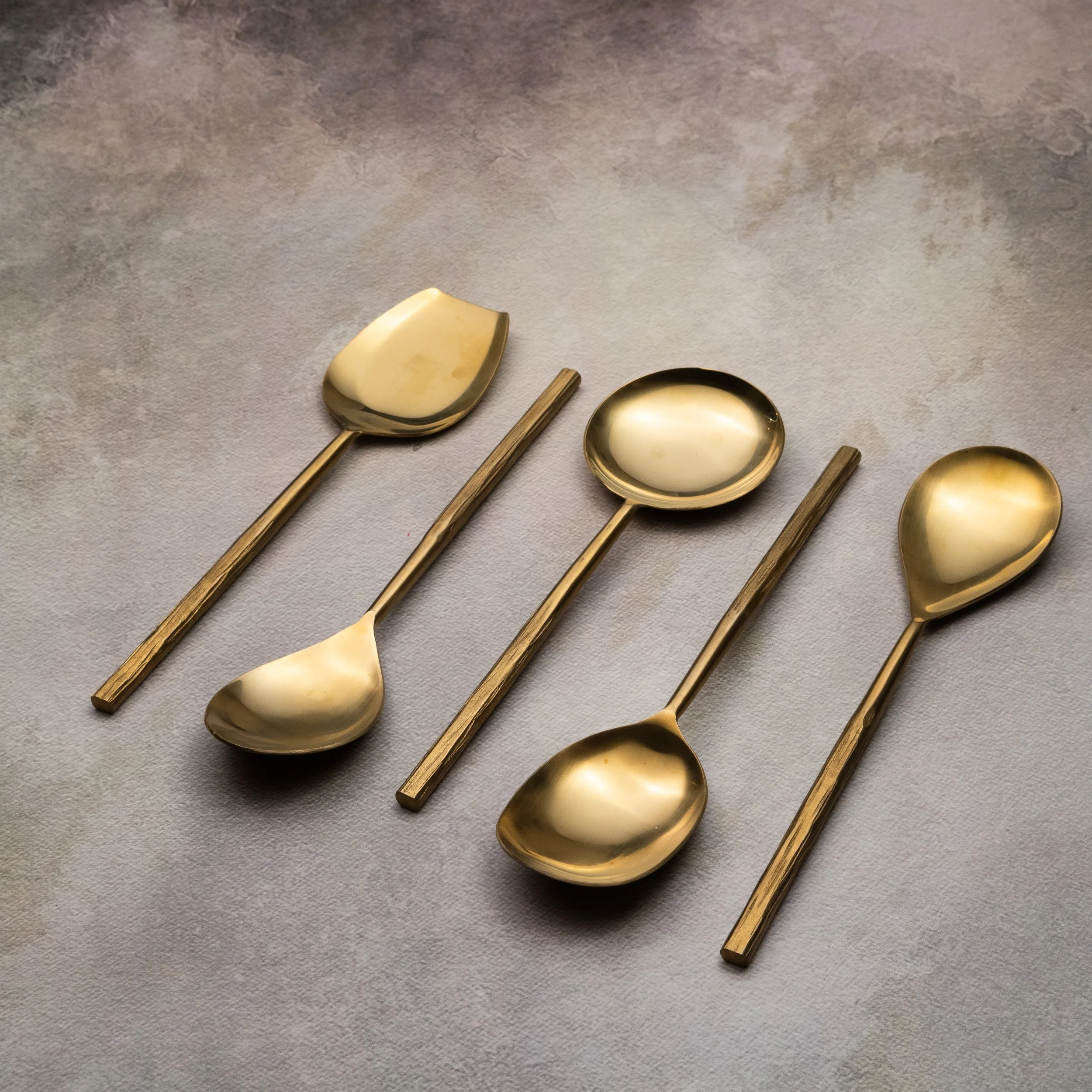 5 Piece Serving Spoons Set- Matte Gold