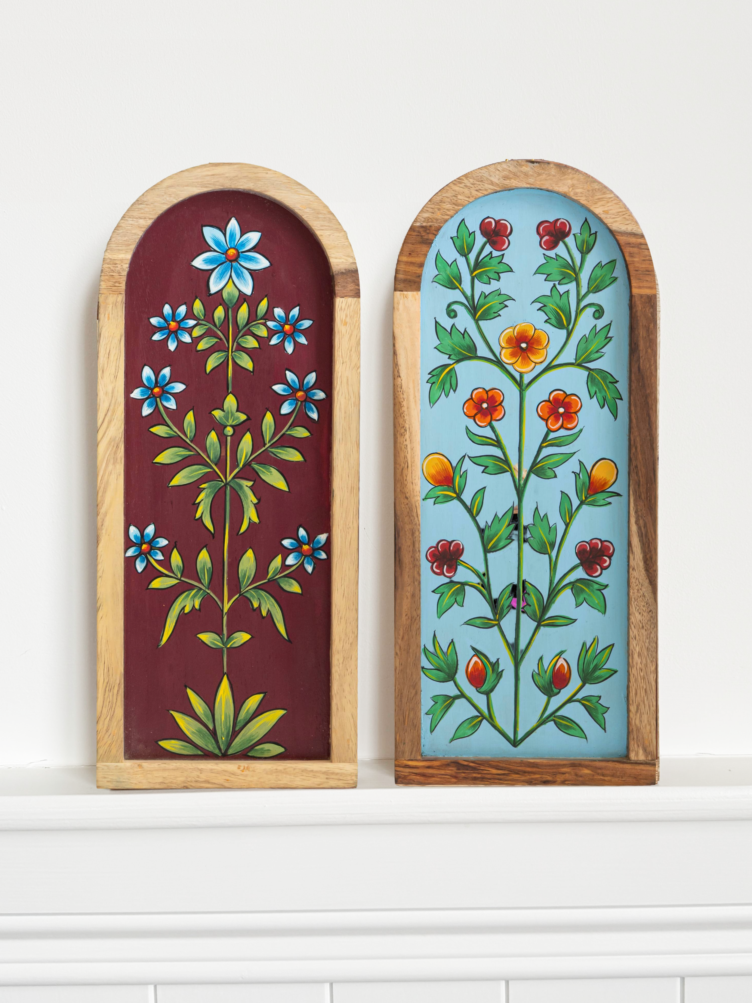 Handpainted Vines Wooden Wall Plates- Set of Two